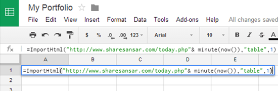 Stock Formula Spreadsheet