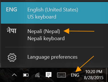 Selecting Nepali Keyboard for Input