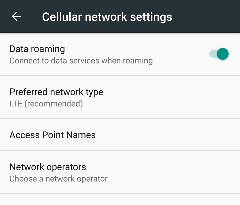 Cellular Network Settings